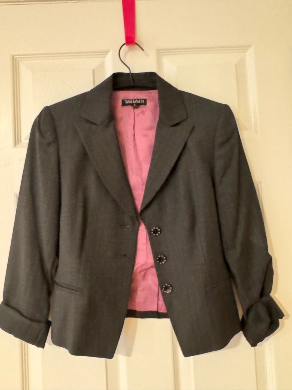 ✨4+ 50% OFF | Tahari Charcoal Gray Women's Blazer with Pink Lining Size 2